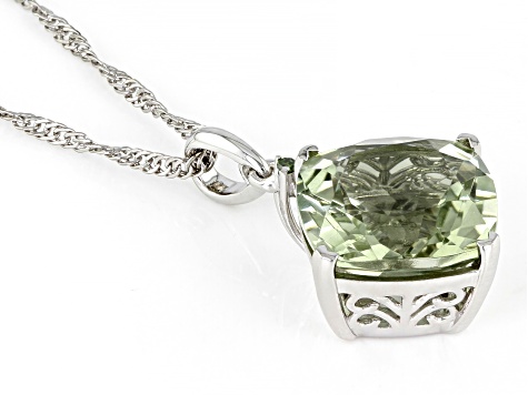 Green Prasiolite Rhodium Over Sterling Silver Pendant/Chain 5.53ctw