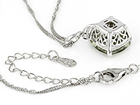 Green Prasiolite Rhodium Over Sterling Silver Pendant/Chain 5.53ctw