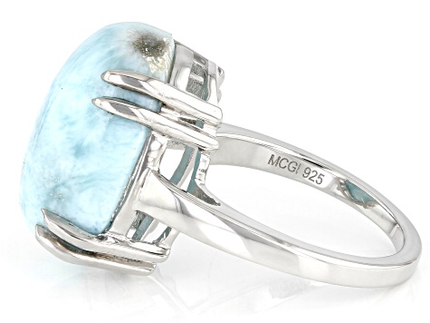 Blue Larimar Rhodium Over Sterling Silver Solitaire Ring