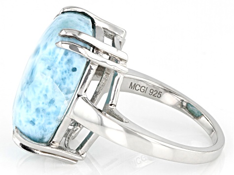 Blue Larimar Rhodium Over Sterling Silver Solitaire Ring