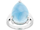 Blue Larimar Rhodium Over Sterling Silver Solitaire Ring