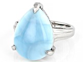 Blue Larimar Rhodium Over Sterling Silver Solitaire Ring