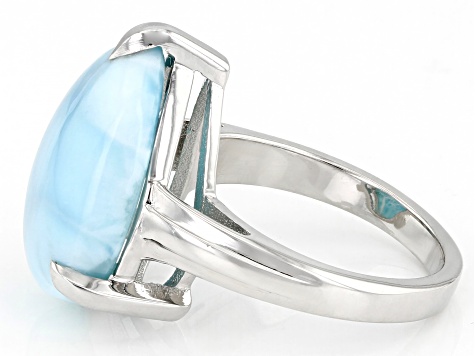 Blue Larimar Rhodium Over Sterling Silver Solitaire Ring