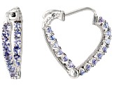 Tanzanite Rhodium Over Sterling Silver Heart Hoop Earrings 1.89ctw