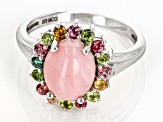 Pink Opal Rhodium Over Sterling Silver Halo Ring 0.48ctw