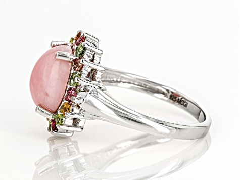 Sterling Silver Pink Coral & Pink Sapphire 2-Row Ring