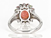 Pink Opal Rhodium Over Sterling Silver Halo Ring 0.48ctw