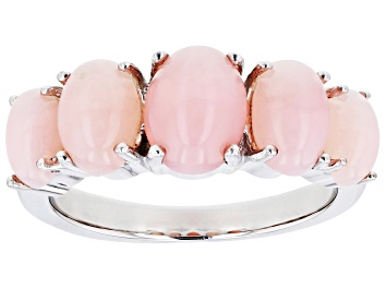 Picture of Oval Pink Opal Rhodium Over Sterling Silver 5-Stone Ring