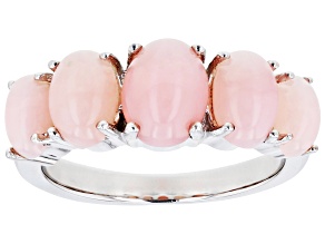 Oval Pink Opal Rhodium Over Sterling Silver 5-Stone Ring
