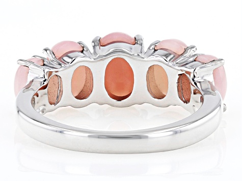 Oval Pink Opal Rhodium Over Sterling Silver 5-Stone Ring