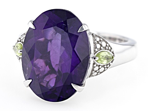 Purple African Amethyst Rhodium Over Sterling Silver Ring 7.88ctw