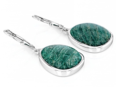 Teal Amazonite Rhodium Over Sterling Silver Earrings