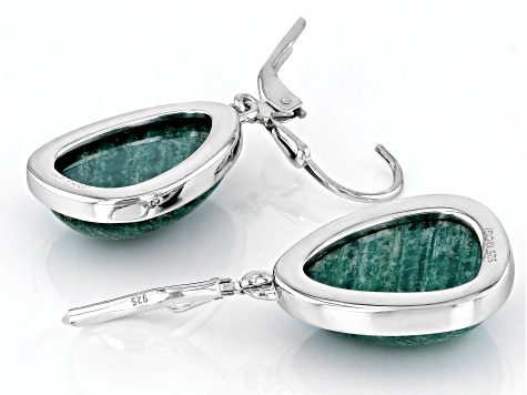 Teal Amazonite Rhodium Over Sterling Silver Earrings