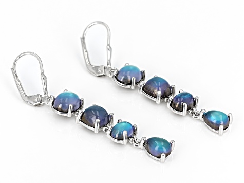 Blue Aurora Moonstone Rhodium Over Sterling Silver Dangle Earrings