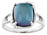 Blue Aurora Moonstone Rhodium Over Sterling Silver Ring