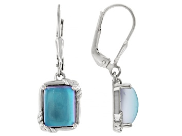 Picture of Blue Aurora Moonstone Rhodium Over Sterling Silver Dangle Earrings