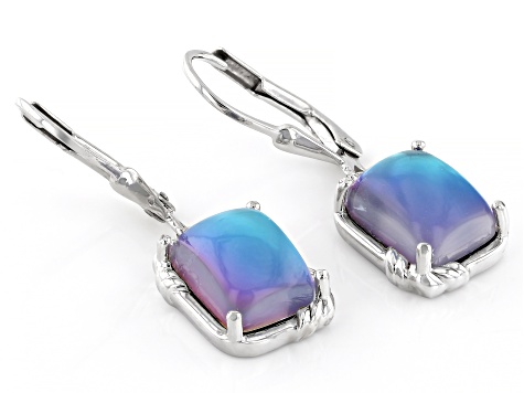 Blue Aurora Moonstone Rhodium Over Sterling Silver Dangle Earrings