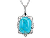 Blue Kingman Turquoise Rhodium Over Sterling Silver Pendant with Chain