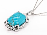 Blue Kingman Turquoise Rhodium Over Sterling Silver Pendant with Chain