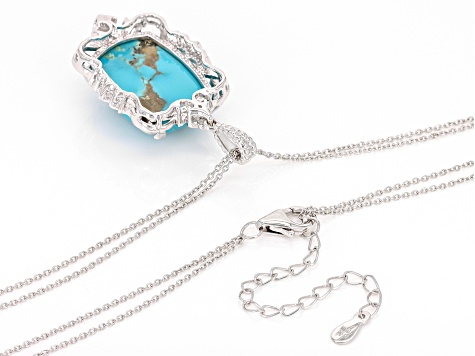 Blue Kingman Turquoise Rhodium Over Sterling Silver Pendant with Chain