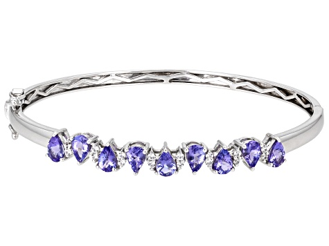 Blue Tanzanite Rhodium Over Sterling Silver Bangle Bracelet 3.42ctw