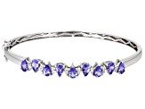 Blue Tanzanite Rhodium Over Sterling Silver Bangle Bracelet 3.42ctw