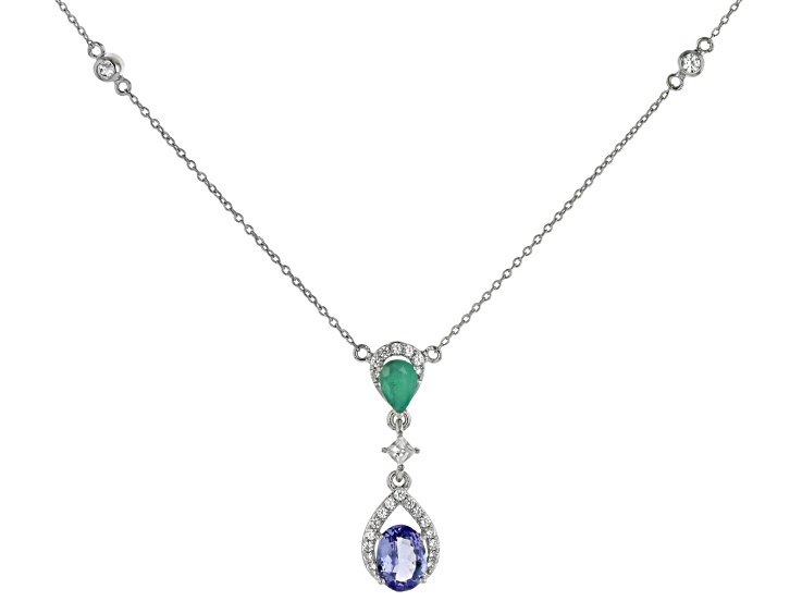 Blue Tanzanite Rhodium Over Silver Necklace 1.57ctw