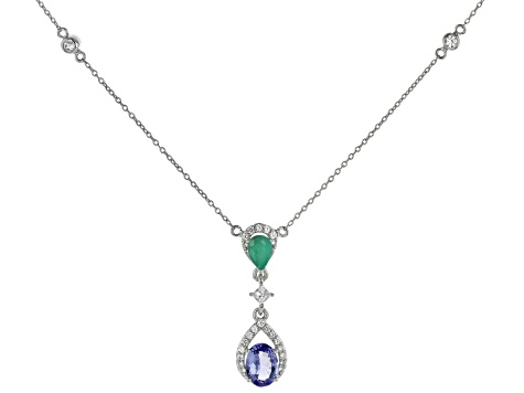 Blue Tanzanite Rhodium Over Silver Necklace 1.57ctw