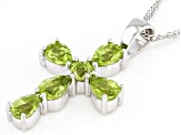 Green Peridot Rhodium Over Sterling Silver Cross Pendant With Chain 2.25ctw