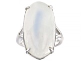 White Rainbow Moonstone Rhodium Over Sterling Silver Solitaire Ring