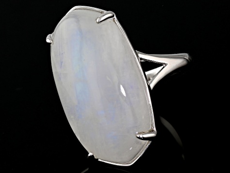 White Rainbow Moonstone Rhodium Over Sterling Silver Solitaire Ring