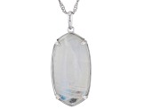 White Rainbow Moonstone Rhodium Over Sterling Silver Solitaire Pendant With Chain