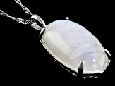 White Rainbow Moonstone Rhodium Over Sterling Silver Solitaire Pendant With Chain