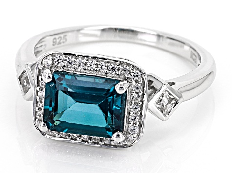 Teal Lab Created Spinel Rhodium Over Sterling Silver Ring 2.34ctw