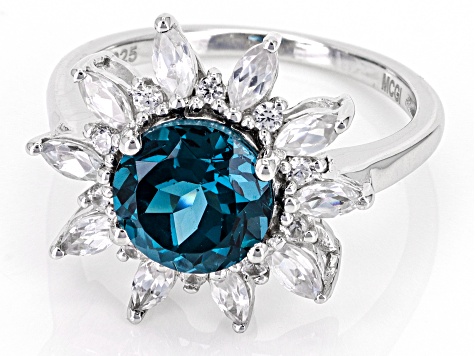 Teal Lab Created Spinel Rhodium Over Sterling Silver Ring 3.03ctw