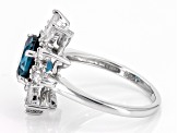 Teal Lab Created Spinel Rhodium Over Sterling Silver Ring 3.03ctw