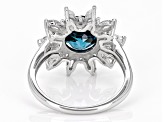 Teal Lab Created Spinel Rhodium Over Sterling Silver Ring 3.03ctw
