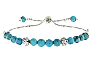 Blue Turquoise Rhodium Over Sterling Silver Bolo Bracelet