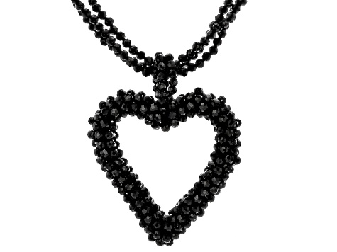 Black Spinel Rhodium Over Sterling Silver Heart Necklace