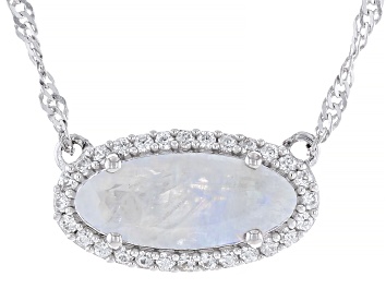 Picture of White Rainbow Moonstone Rhodium Over Sterling Silver Necklace 0.40ctw