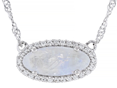 White Rainbow Moonstone Rhodium Over Sterling Silver Necklace 0.40ctw