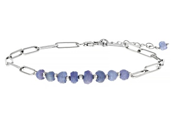 Picture of Blue Tanzanite Rhodium Over Sterling Silver Station Bracelet