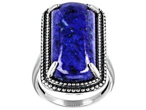 Blue Lapis Lazuli Rhodium Over Sterling Silver Solitaire Ring