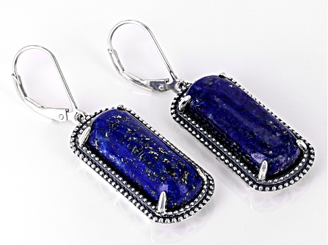 Blue Lapis Lazuli Rhodium Over Sterling Silver Earrings