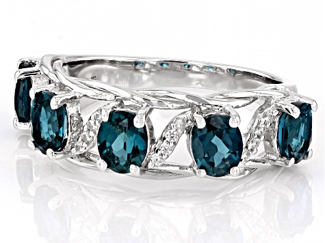 Indigo Teal Lab Created Spinel With White Zircon Rhodium Over Sterling Silver Ring