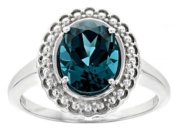 Picture of Indigo Teal Lab Created Spinel Rhodium Over Sterling Silver Solitaire Ring