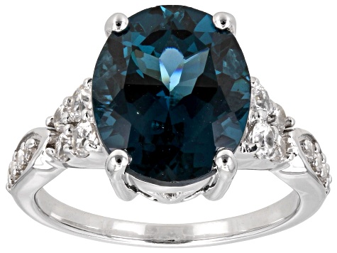 Teal Lab Created Spinel Rhodium Over Sterling Silver Ring 4.73ctw
