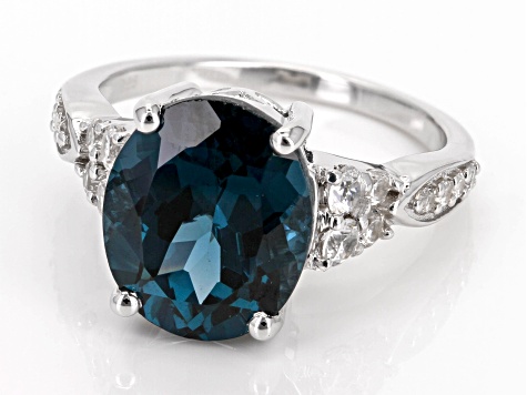 Teal Lab Created Spinel Rhodium Over Sterling Silver Ring 4.73ctw