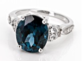 Teal Lab Created Spinel Rhodium Over Sterling Silver Ring 4.73ctw