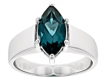 Picture of Teal Lab Created Spinel Rhodium Over Sterling Silver Solitaire Ring 1.35ctw